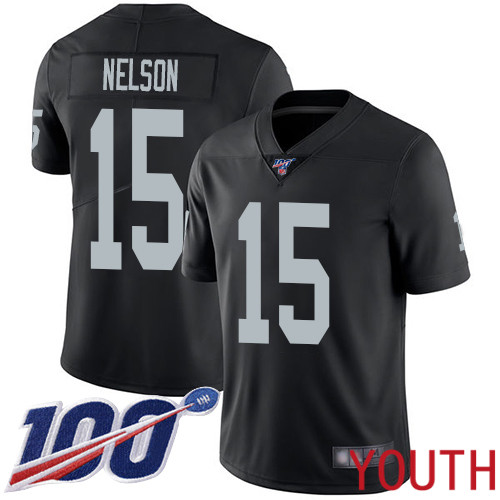 Oakland Raiders Limited Black Youth J  J  Nelson Home Jersey NFL Football #15 100th Season Vapor Jersey